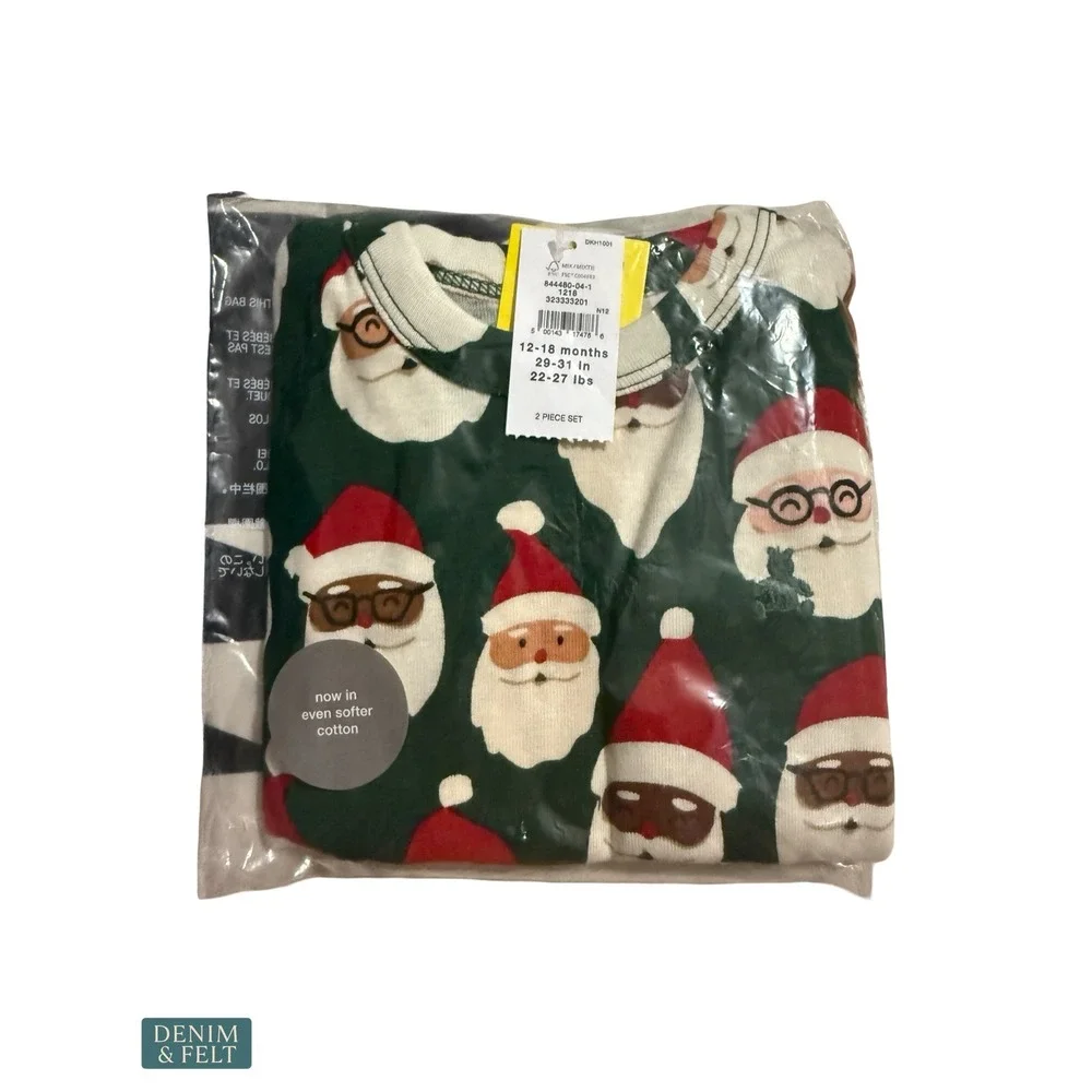 NEW Gap Kids Organic Cotton Santa Print‎ Holiday Pajama Set Christmas 12-18M